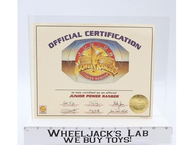 Junior Power Ranger Official Certification Power Rangers Fan Club 1994 Bandai