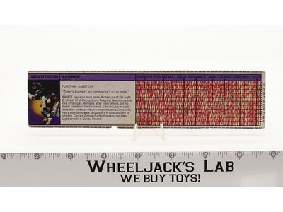 Ravage Action Figure Tech Spec 1984 Vintage Hasbro G1 Transformers