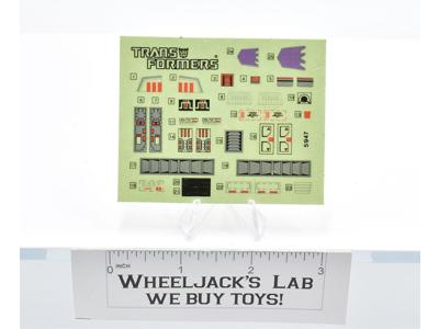 Barrage Decal Sticker Sheet G1 Transformers 1985 Vintage Action Figure