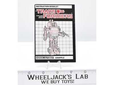 Grapple Action Figure Vintage Instruction Manual Booklet 1985 G1 Transformers