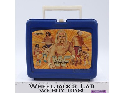 WWF Wrestling Superstar Plastic Blue Lunch Box 1985 Titan Sports Thermos Brand