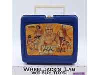 WWF Wrestling Superstar Plastic Blue Lunch Box 1985 Titan Sports Thermos Brand