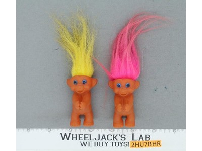 Russ Brand Troll Dolls 1990's Lot of 2. Vintage Figures Pink & Yellow