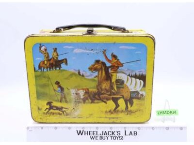 Pathfinder Western Metal Lunch Box Cowboys/Indians Scene NO THERMOS 1959 Vintage