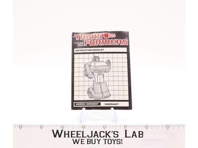 Camshaft Instruction Manual Booklet 1984 Hasbro G1 Transformers Action Figure
