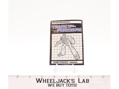 Barrage Action Figure Instruction Manual Booklet 1985 Hasbro G1 Transformers
