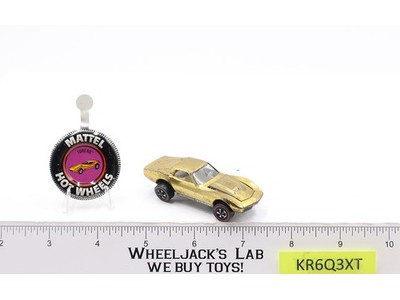Custom Corvette Gold 1968 Redline Hot Wheels Mattel Vintage RL w/ Button
