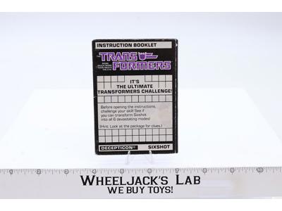 Sixshot Instructions Manual Booklet 1987 Hasbro G1 Transformers Vintage Figure