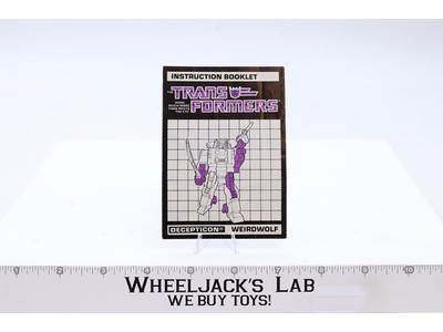 Weirdwolf Action Figure Instruction Booklet Manual 1987 G1 Transformers