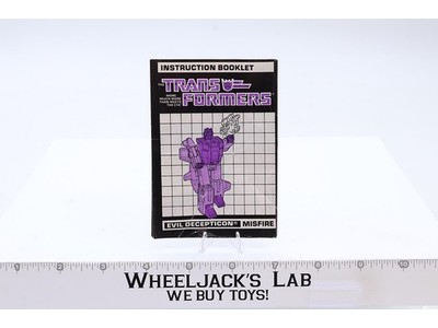 Misfire Action Figure Instruction Manual Booklet 1987 Hasbro G1 Transformers