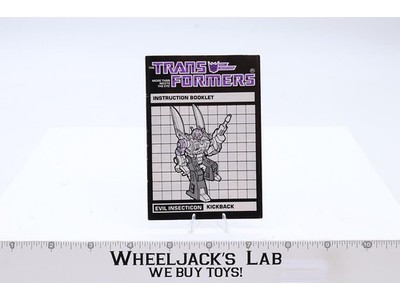 Kickback Action Figure Instruction Manual Booklet 1984 Hasbro G1 Transformers