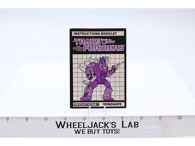 Mindwipe Instruction Manual Booklet Action Figure 1986 Hasbro G1 Transformers