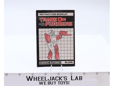 Blurr Instructions Manual Booklet 1986 Hasbro G1 Transformers Vintage