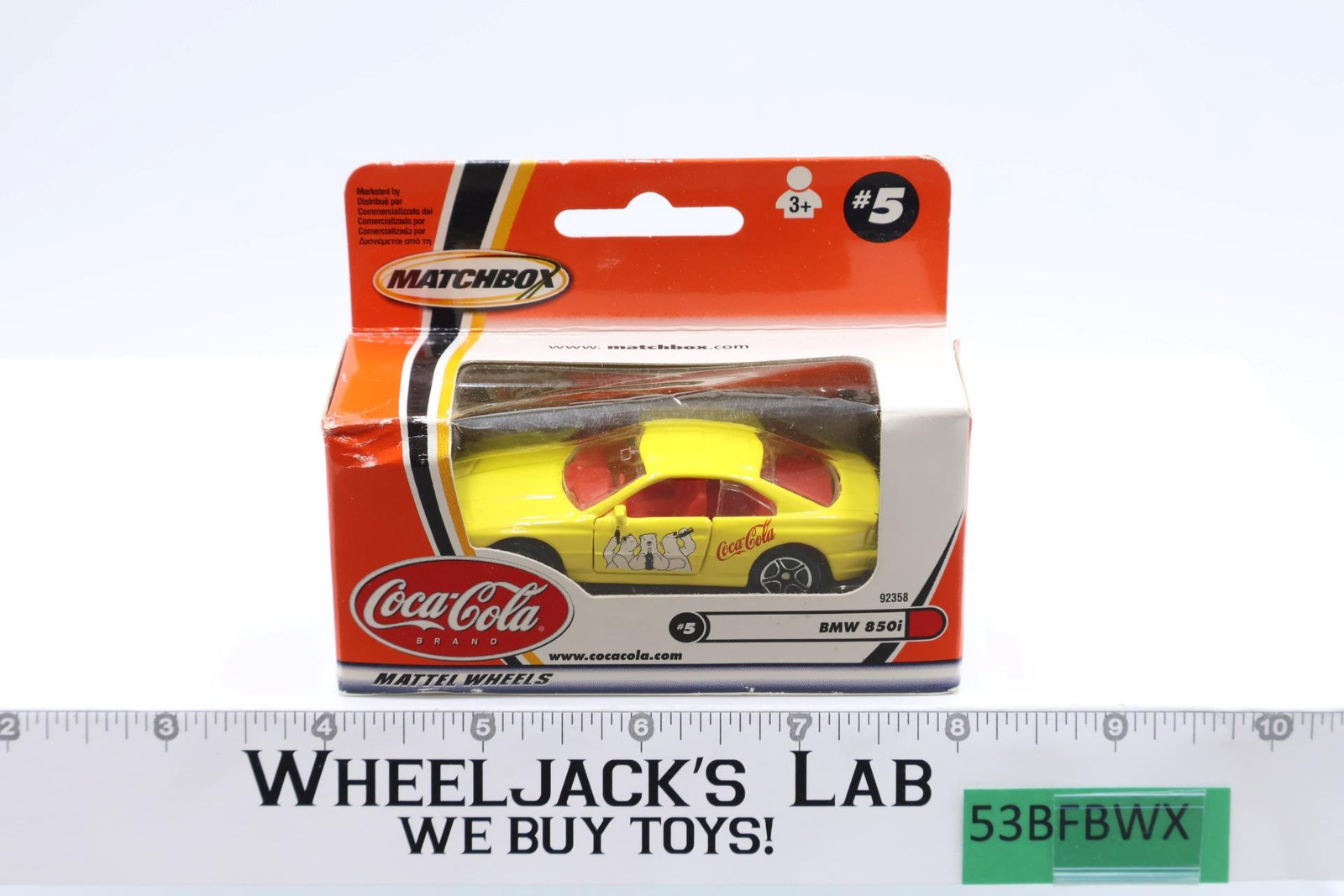 BMW 850i 2000 Matchbox Coca-Cola #92358 Yellow NEW MISB