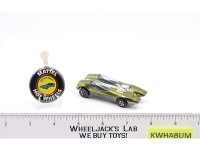 Splittin Image Olive Green Redline Hot Wheels 1968 1969 Mattel Vtg RL w/ Button