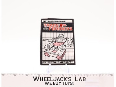 RARE Warpath MAIL AWAY USA English Instruction Manual 1986 1987 G1 Transformers