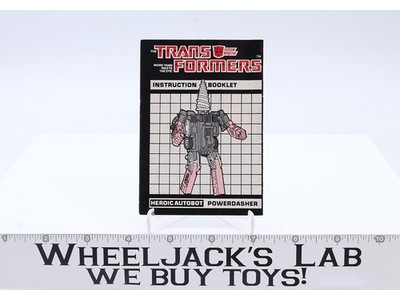 Powerdasher Drill Action Figure Instruction Manual Booklet 1985 G1 Transformers