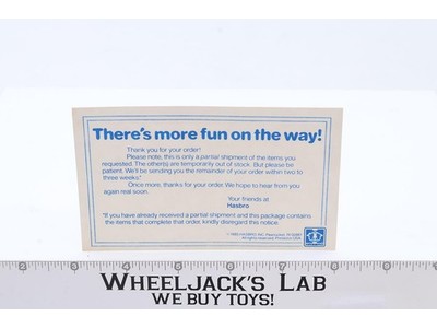 There's More Fun on the Way Partial Shipment Notice GI Joe 1985 Hasbro Vintage