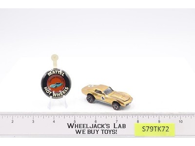 Custom Corvette Gold 1968 Redline Hot Wheels Mattel Vintage RL w/ Button