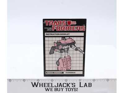 Overdrive Action Figure Instruction Manual Booklet 1984 G1 Transformers