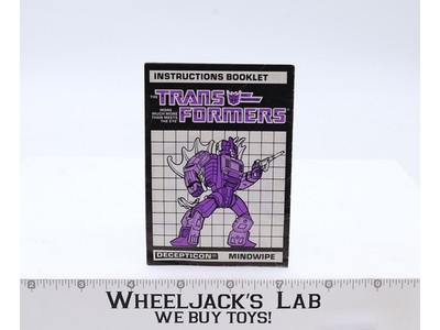 Mindwipe Instruction Manual Booklet Action Figure 1986 Hasbro G1 Transformers