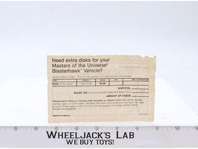 Extra Disks Mail Order Form For Blasterhawk Vehicle Masters of the Universe