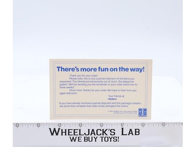 There's More Fun on the Way Partial Shipment Notice G.I. Joe Hasbro 1985 Vintage
