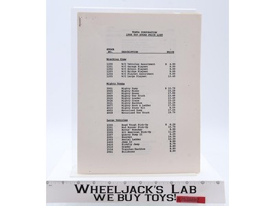 Kenner Tonka 1988 Toy Fair Toy Store & Employee Price Lists Vintage