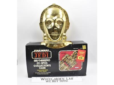 C-3PO Gold Storage Collectors Case + Inserts + Unused Stickers Star Wars Vintage