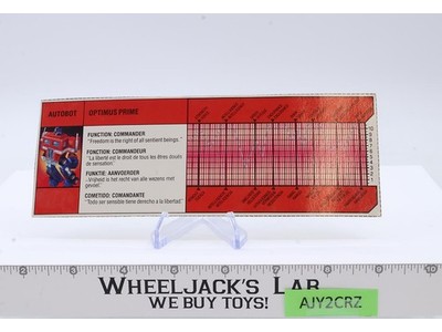 Optimus Prime Tech Spec Milton Bradley EURO Vintage G1 Transformers