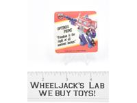 Optimus Prime Transformers Action Trading Card Motto Sticker 1985 G1 Vintage