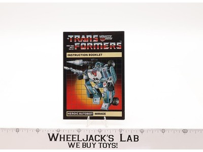 Mirage Instruction Manual Booklet 1984 Hasbro G1 Transformers Vintage