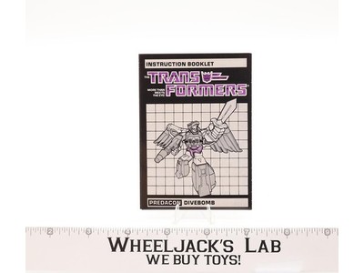 Divebomb Action Figure Instruction Manual Booklet 1986 Hasbro G1 Transformers