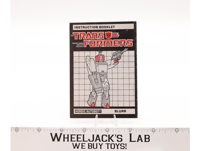 Blurr Instructions Manual Booklet 1986 Hasbro G1 Transformers Vintage