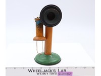 Vintage Tin / metal Toy Candle stick Telephone Yellow Green Children's Phone.
