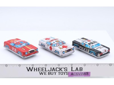 Lot of 3 Vintage Tin Toy Cars Made in Japan Ambulance, Fire Department, Police