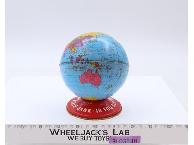 4" Ohio Arts Globe World Bank Tin Toy Coin Savings Metal D-174 Vintage