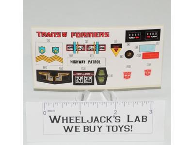 Prowl Decal Sticker Sheet G1 Transformers 1985 Vintage Hasbro