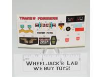 Prowl Decal Sticker Sheet G1 Transformers 1985 Vintage Hasbro