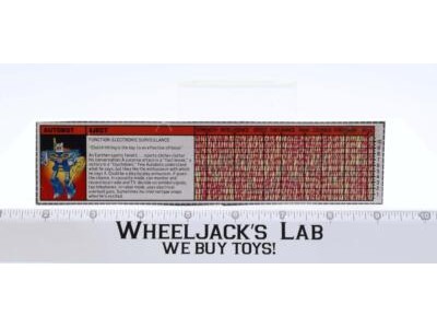 Eject Action Figure Tech Spec 1986 Vintage Hasbro G1 Transformers