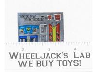 Overdrive Decal Sticker Sheet G1 Transformers 1985 Vintage Action Figure