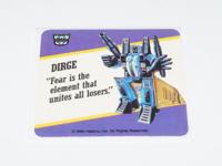 Dirge Transformers Action Trading Card Motto Sticker Insert 1985 G1 Hasbro