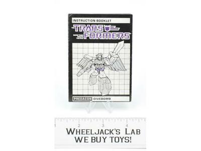 Divebomb Action Figure Instruction Manual Booklet 1986 Hasbro G1 Transformers