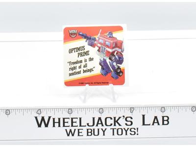 Optimus Prime Transformers Action Trading Card Motto Sticker 1985 G1 Vintage