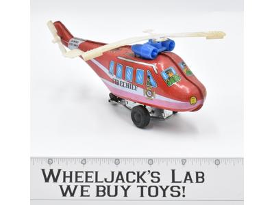 Vintage Tin Litho Wind Up Vehicles - Fire Chief Helicopter