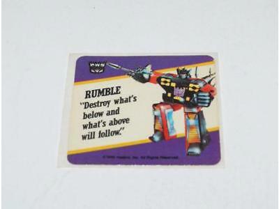 Rumble Transformers Action Trading Card Motto Sticker 1985 G1