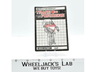 Kup Action Figure Instruction Manual Booklet 1986 Hasbro G1 Transformers