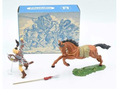 8757 Mounted Horse Calvary Hun W Lance Toy Soldiers Elastolin 70MM W/BOX