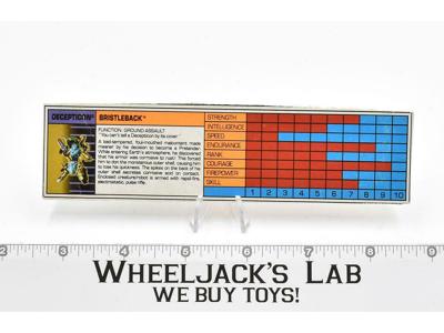 Bristleback Action Figure Tech Spec 1989 Vintage Hasbro G1 Transformers