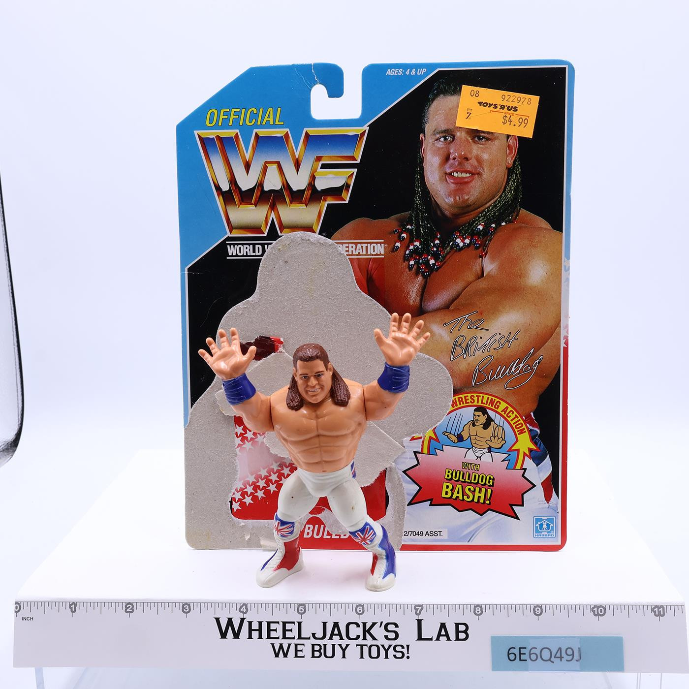 British Bulldog W/Card WWF Wrestling 100% Complete 1991 Hasbro Vintage Figure